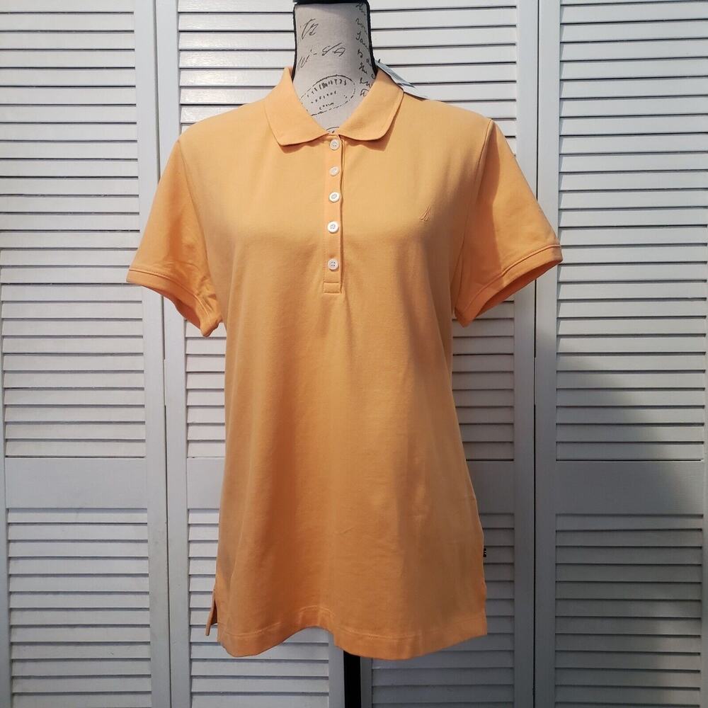 Nautica Polo Golf Shirt Women's XL Orange Classic 5 Button Preppy Short Sleeve‎